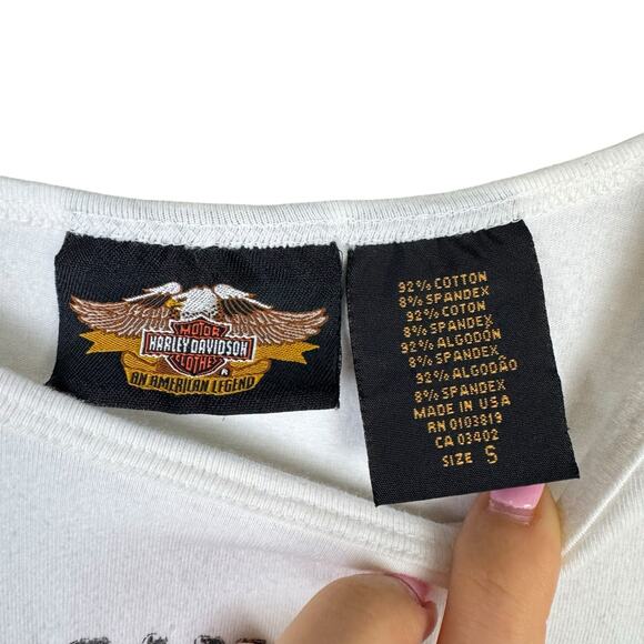 Harley Davidson White Long Sleeve Bedazzled Cotton Blend Logo Edgy Baby Tee - Picture 10 of 11